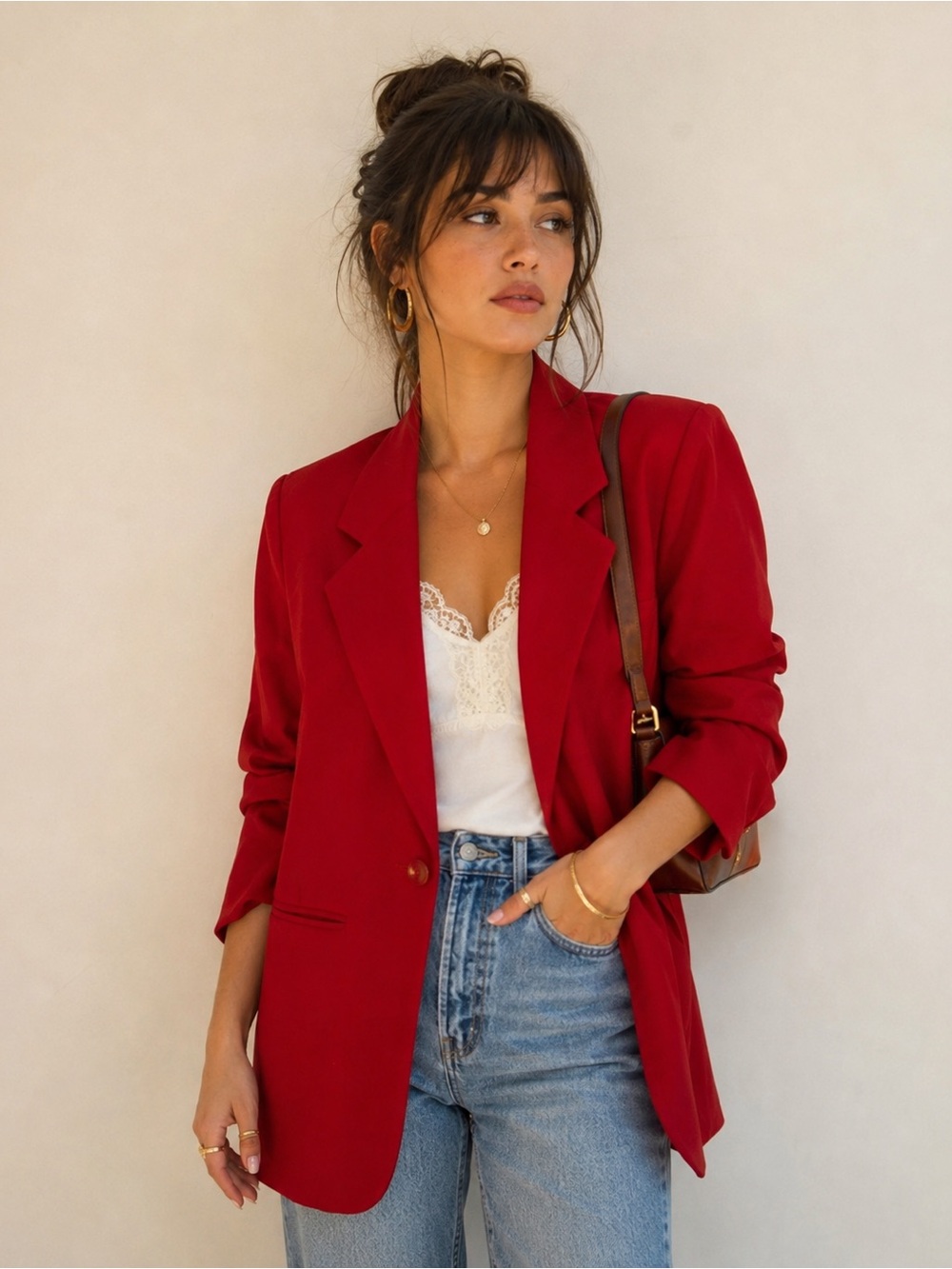 Vintage Wool Tailored Blazer |  Bright Red | Size 10